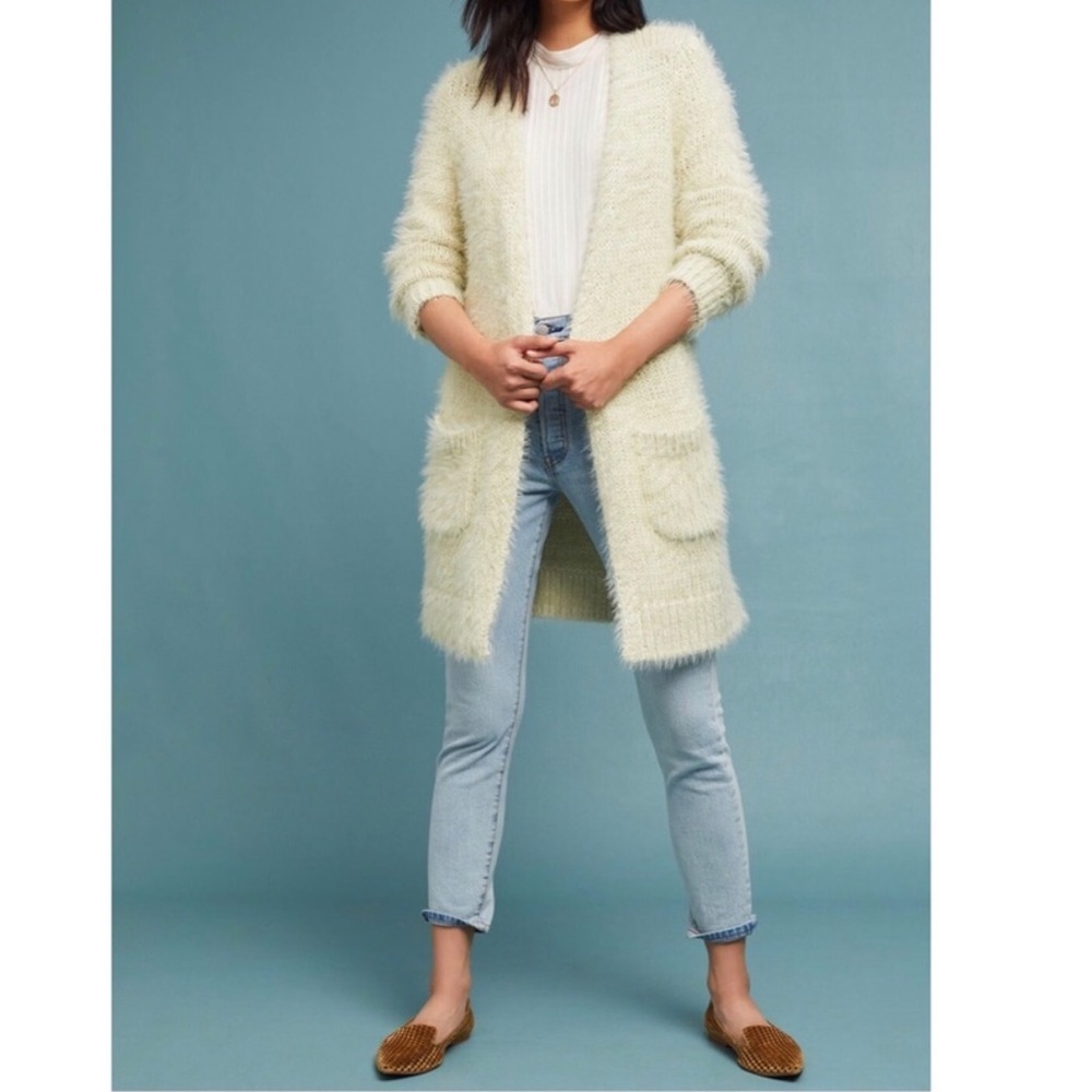 Anthropologie Meadow Rue Whittier Eyelash Cardigan Green Small